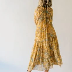 Piper & Scoot The Kerry Floral Tie Dress In Mustard