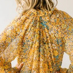 Piper & Scoot The Kerry Floral Tie Dress In Mustard