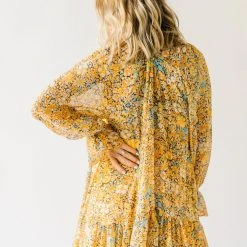 Piper & Scoot The Kerry Floral Tie Dress In Mustard