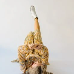 Piper & Scoot The Kerry Floral Tie Dress In Mustard