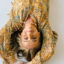 Piper & Scoot The Kerry Floral Tie Dress In Mustard