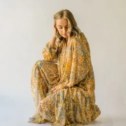 Piper & Scoot The Kerry Floral Tie Dress In Mustard