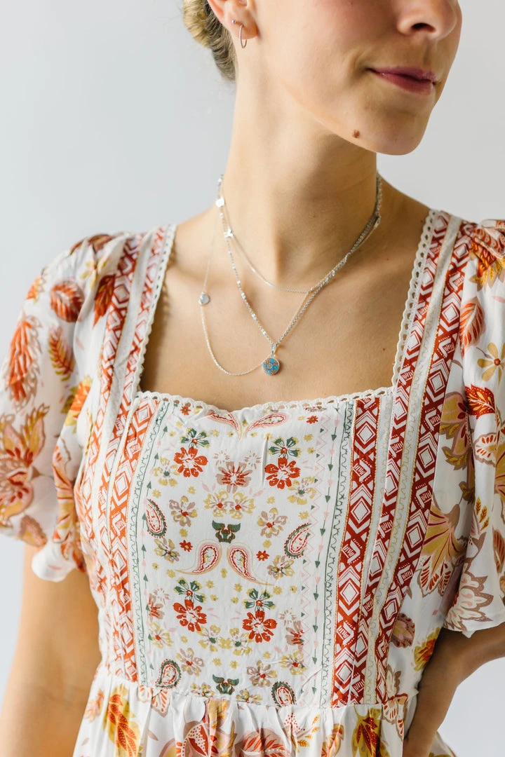 Piper & Scoot The Echo Square Neck Midi Dress In Sunset Multi