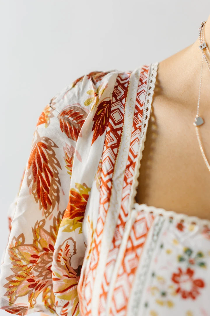 Piper & Scoot The Echo Square Neck Midi Dress In Sunset Multi