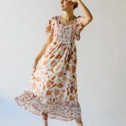 Piper & Scoot The Echo Square Neck Midi Dress In Sunset Multi