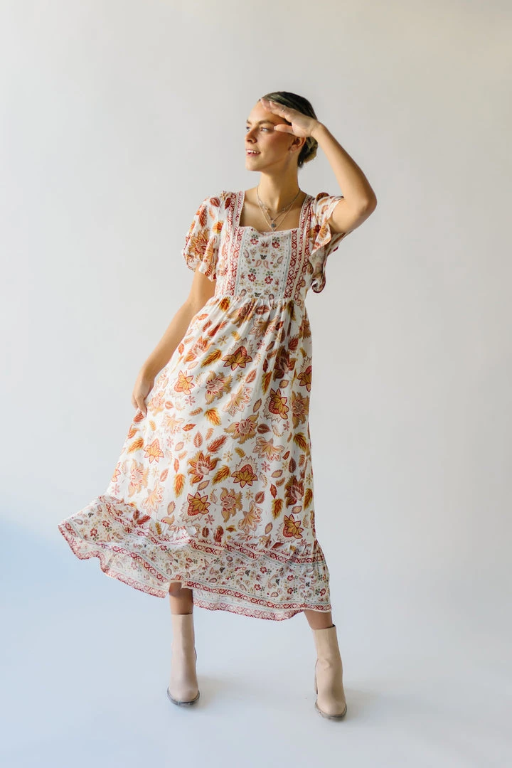 Piper & Scoot The Echo Square Neck Midi Dress In Sunset Multi