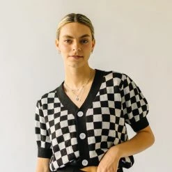 Piper & Scoot The Skyros Retro Gingham Cardigan Top In Black
