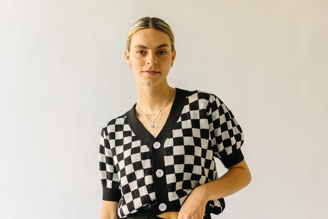 Piper & Scoot The Skyros Retro Gingham Cardigan Top In Black