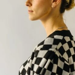 Piper & Scoot The Skyros Retro Gingham Cardigan Top In Black