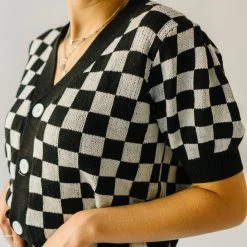Piper & Scoot The Skyros Retro Gingham Cardigan Top In Black