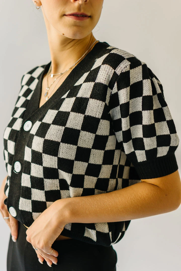 Piper & Scoot The Skyros Retro Gingham Cardigan Top In Black