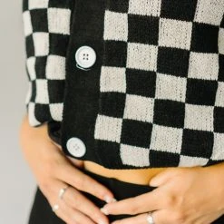 Piper & Scoot The Skyros Retro Gingham Cardigan Top In Black