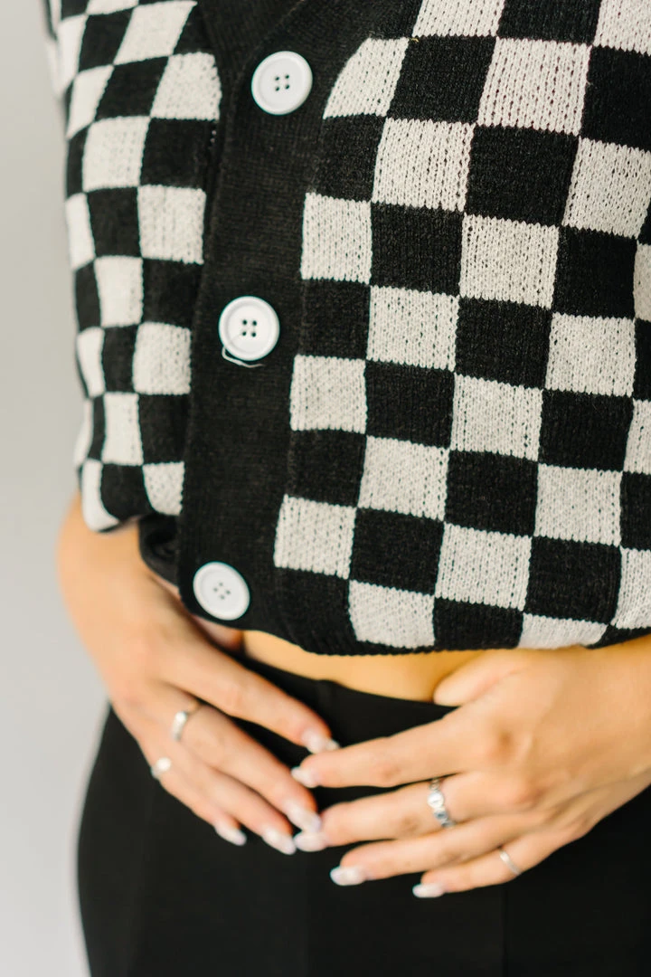 Piper & Scoot The Skyros Retro Gingham Cardigan Top In Black
