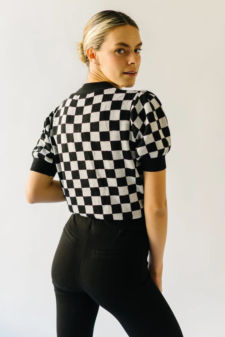 Piper & Scoot The Skyros Retro Gingham Cardigan Top In Black