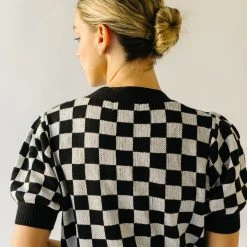 Piper & Scoot The Skyros Retro Gingham Cardigan Top In Black