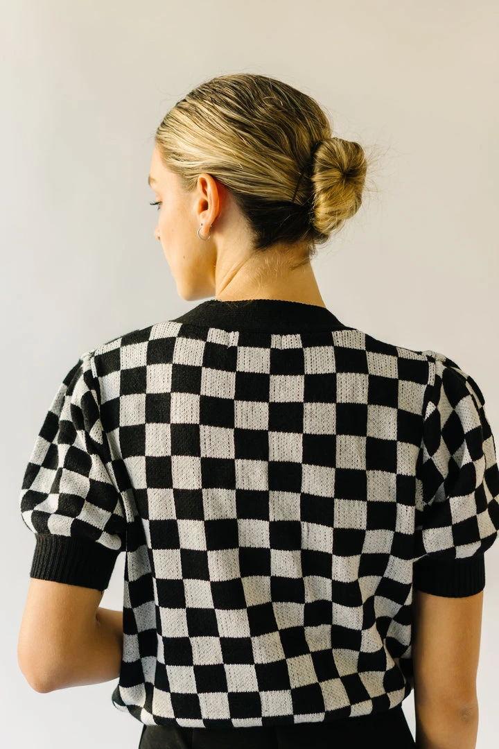 Piper & Scoot The Skyros Retro Gingham Cardigan Top In Black