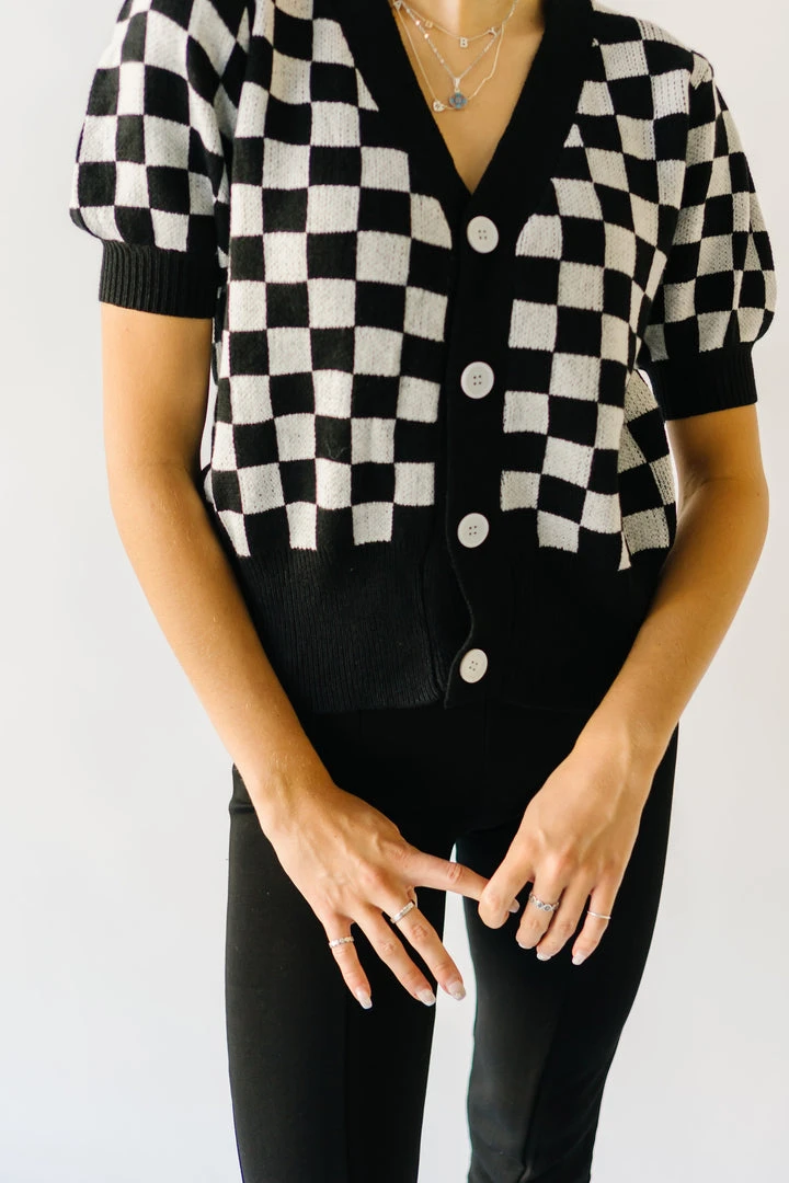 Piper & Scoot The Skyros Retro Gingham Cardigan Top In Black
