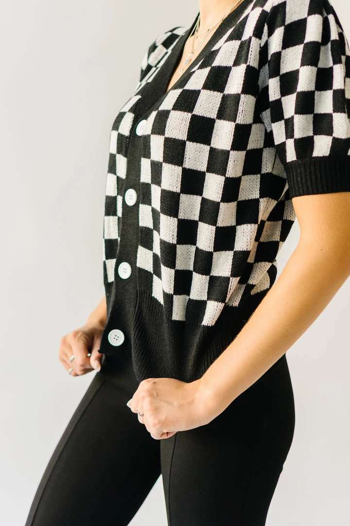 Piper & Scoot The Skyros Retro Gingham Cardigan Top In Black