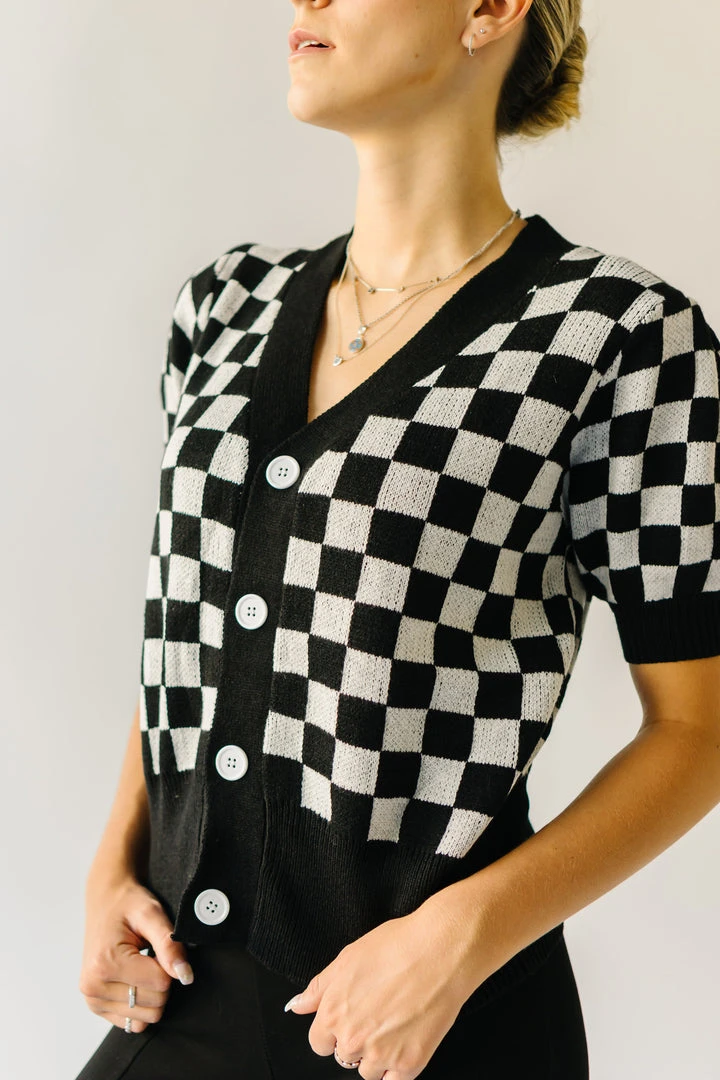 Piper & Scoot The Skyros Retro Gingham Cardigan Top In Black