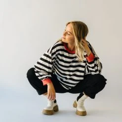 Piper & Scoot The Orson Dolman Sleeved Blouse In Black + White Tops