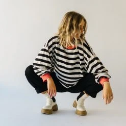 Piper & Scoot The Orson Dolman Sleeved Blouse In Black + White Tops