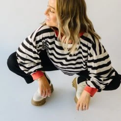 Piper & Scoot The Orson Dolman Sleeved Blouse In Black + White Tops