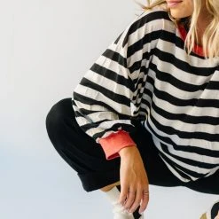 Piper & Scoot The Orson Dolman Sleeved Blouse In Black + White Tops