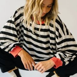 Piper & Scoot The Orson Dolman Sleeved Blouse In Black + White Tops