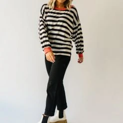 Piper & Scoot The Orson Dolman Sleeved Blouse In Black + White Tops