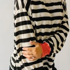 Piper & Scoot The Orson Dolman Sleeved Blouse In Black + White Tops