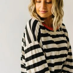 Piper & Scoot The Orson Dolman Sleeved Blouse In Black + White Tops