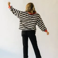 Piper & Scoot The Orson Dolman Sleeved Blouse In Black + White Tops