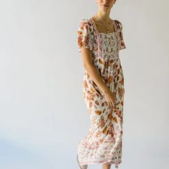 Piper & Scoot The Echo Square Neck Midi Dress In Sunset Multi