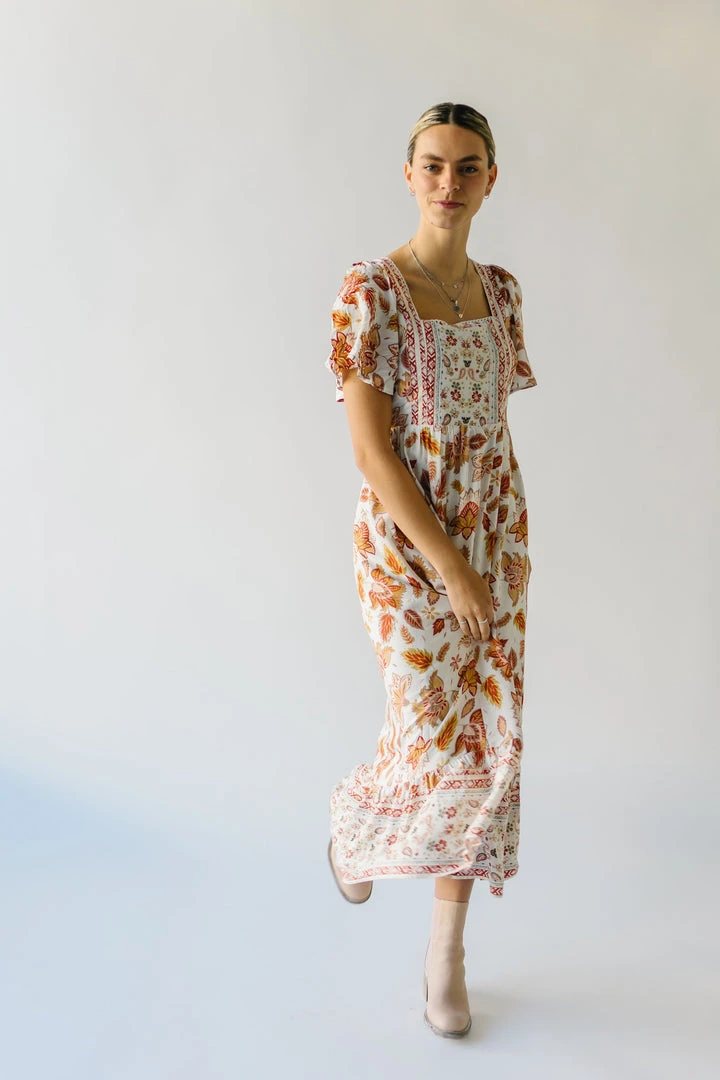 Piper & Scoot The Echo Square Neck Midi Dress In Sunset Multi