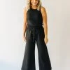 Piper & Scoot The Ronnie Textured Wide Leg Pant In Black Bottoms + Jumpsuits