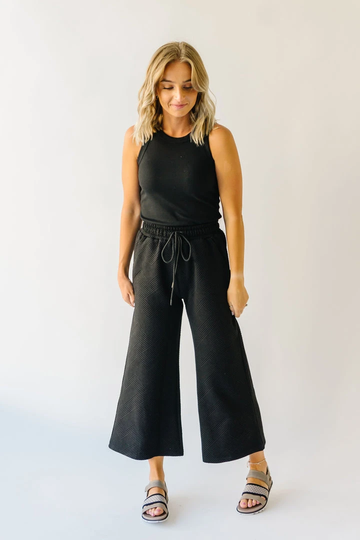 Piper & Scoot The Ronnie Textured Wide Leg Pant In Black Bottoms + Jumpsuits