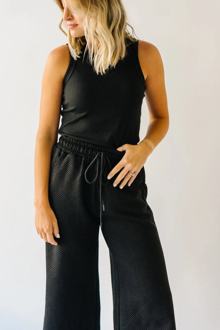 Piper & Scoot The Ronnie Textured Wide Leg Pant In Black Bottoms + Jumpsuits