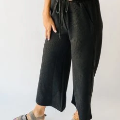 Piper & Scoot The Ronnie Textured Wide Leg Pant In Black Bottoms + Jumpsuits