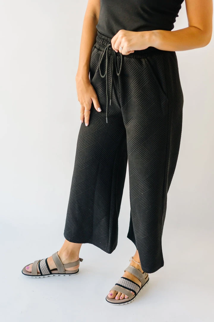 Piper & Scoot The Ronnie Textured Wide Leg Pant In Black Bottoms + Jumpsuits