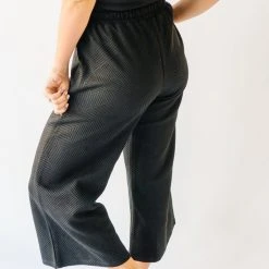 Piper & Scoot The Ronnie Textured Wide Leg Pant In Black Bottoms + Jumpsuits