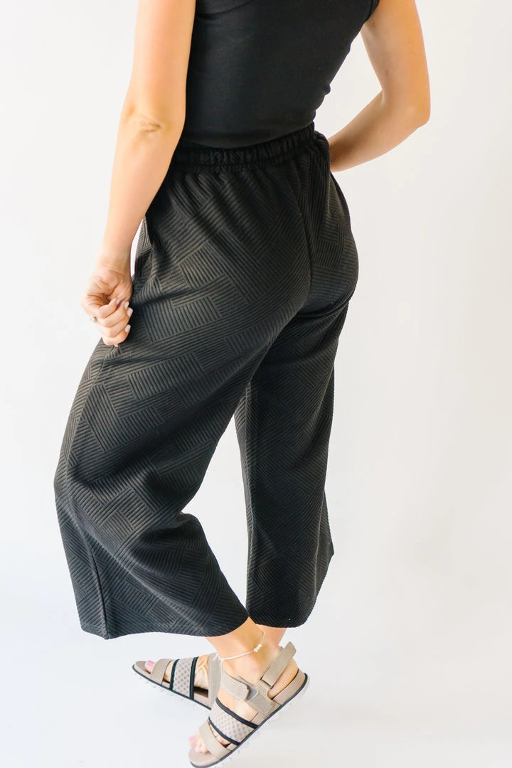 Piper & Scoot The Ronnie Textured Wide Leg Pant In Black Bottoms + Jumpsuits