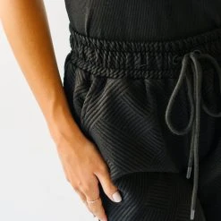 Piper & Scoot The Ronnie Textured Wide Leg Pant In Black Bottoms + Jumpsuits