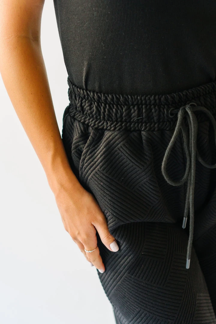 Piper & Scoot The Ronnie Textured Wide Leg Pant In Black Bottoms + Jumpsuits