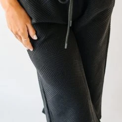 Piper & Scoot The Ronnie Textured Wide Leg Pant In Black Bottoms + Jumpsuits