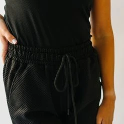 Piper & Scoot The Ronnie Textured Wide Leg Pant In Black Bottoms + Jumpsuits