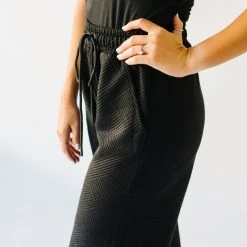 Piper & Scoot The Ronnie Textured Wide Leg Pant In Black Bottoms + Jumpsuits