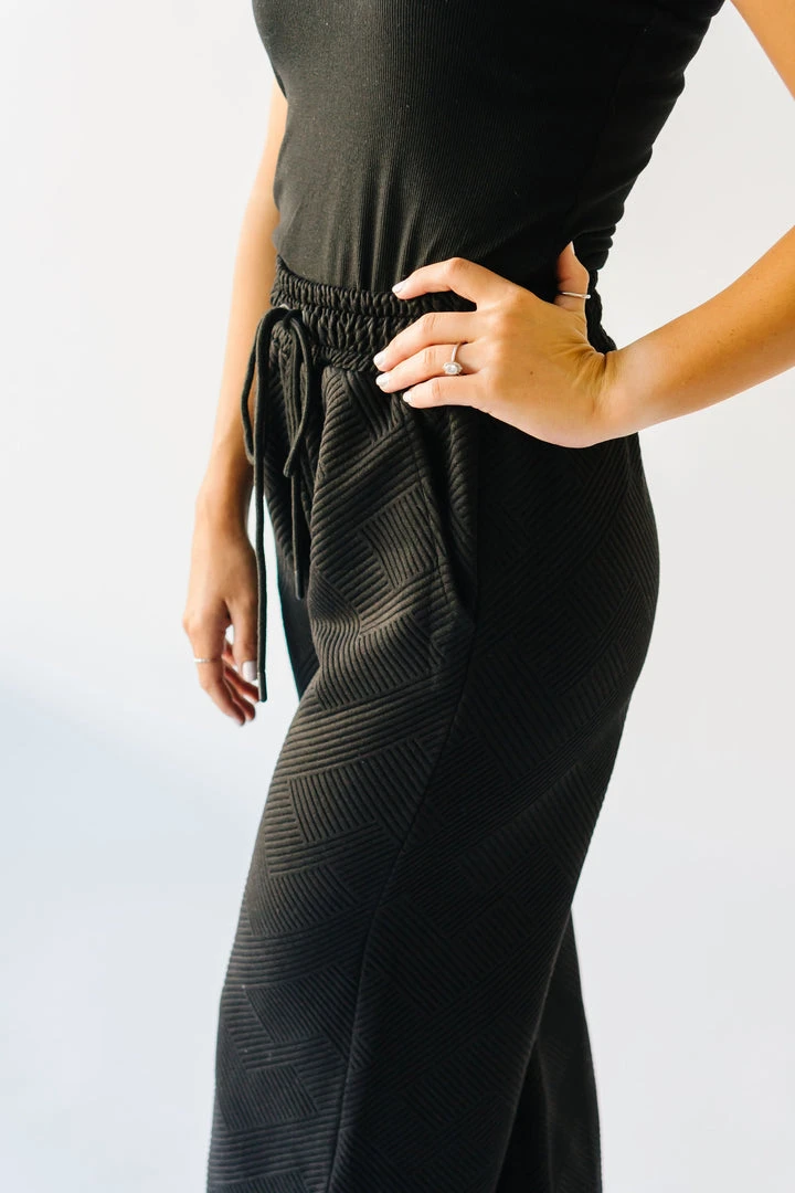 Piper & Scoot The Ronnie Textured Wide Leg Pant In Black Bottoms + Jumpsuits