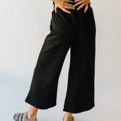 Piper & Scoot The Ronnie Textured Wide Leg Pant In Black Bottoms + Jumpsuits