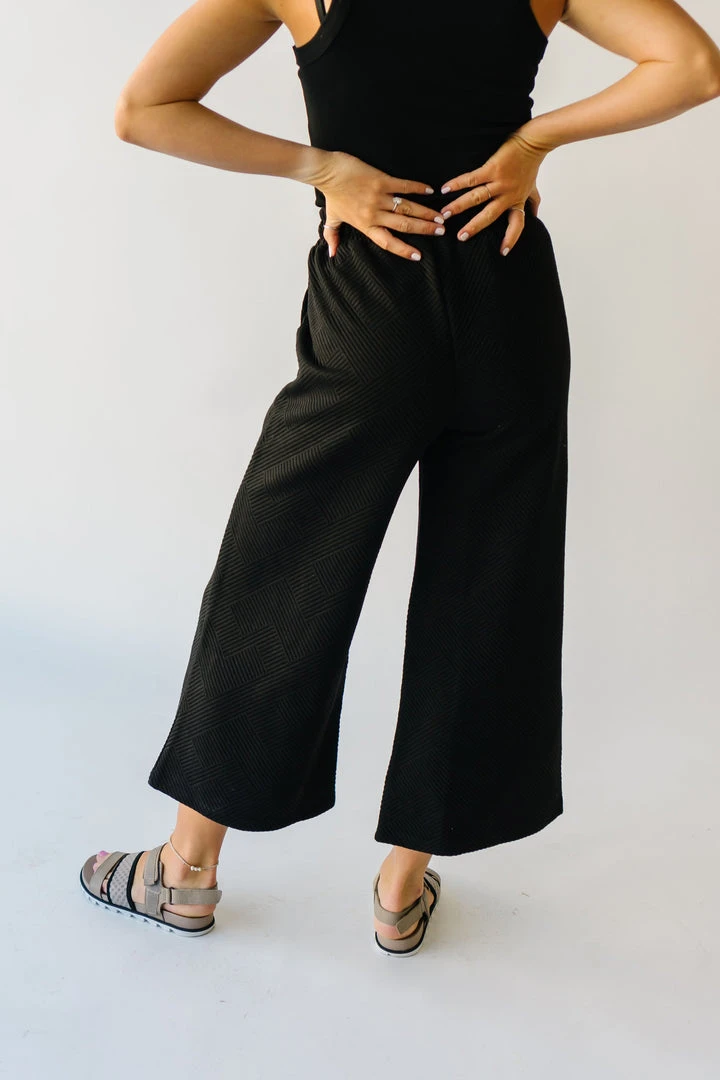 Piper & Scoot The Ronnie Textured Wide Leg Pant In Black Bottoms + Jumpsuits