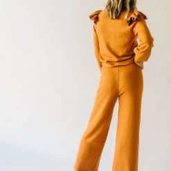 Piper & Scoot Tops The Charlie Cinched Ruffle Sweater In Rust